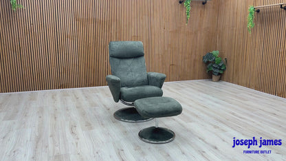 ‘Nice’ Moss Green Fabric Swivel Recliner Chair and Footstool