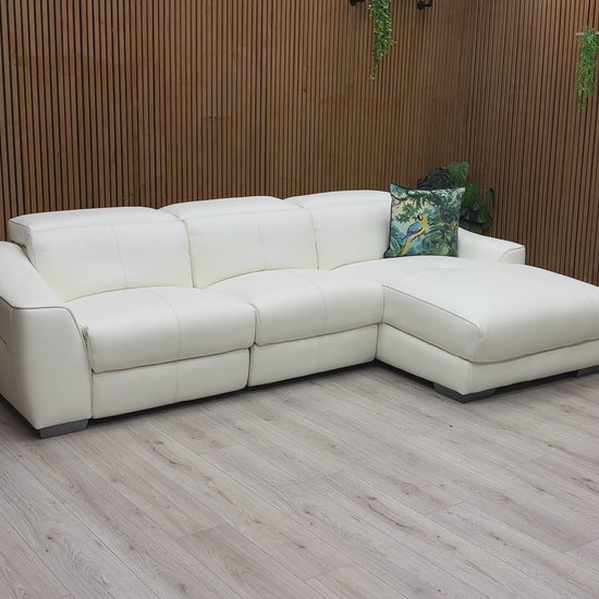 Video of reclining function and power headrests of the Xavier Star White Leather Sofa