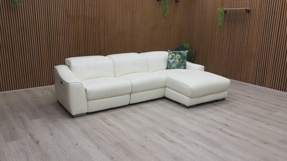Video of reclining function and power headrests of the Xavier Star White Leather Sofa