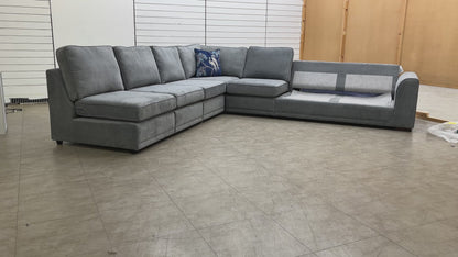 ‘Orka' Plaza Linen Fabric Graphite 6 Piece Deluxe Sofa Bed Open End Modular Corner Sofa