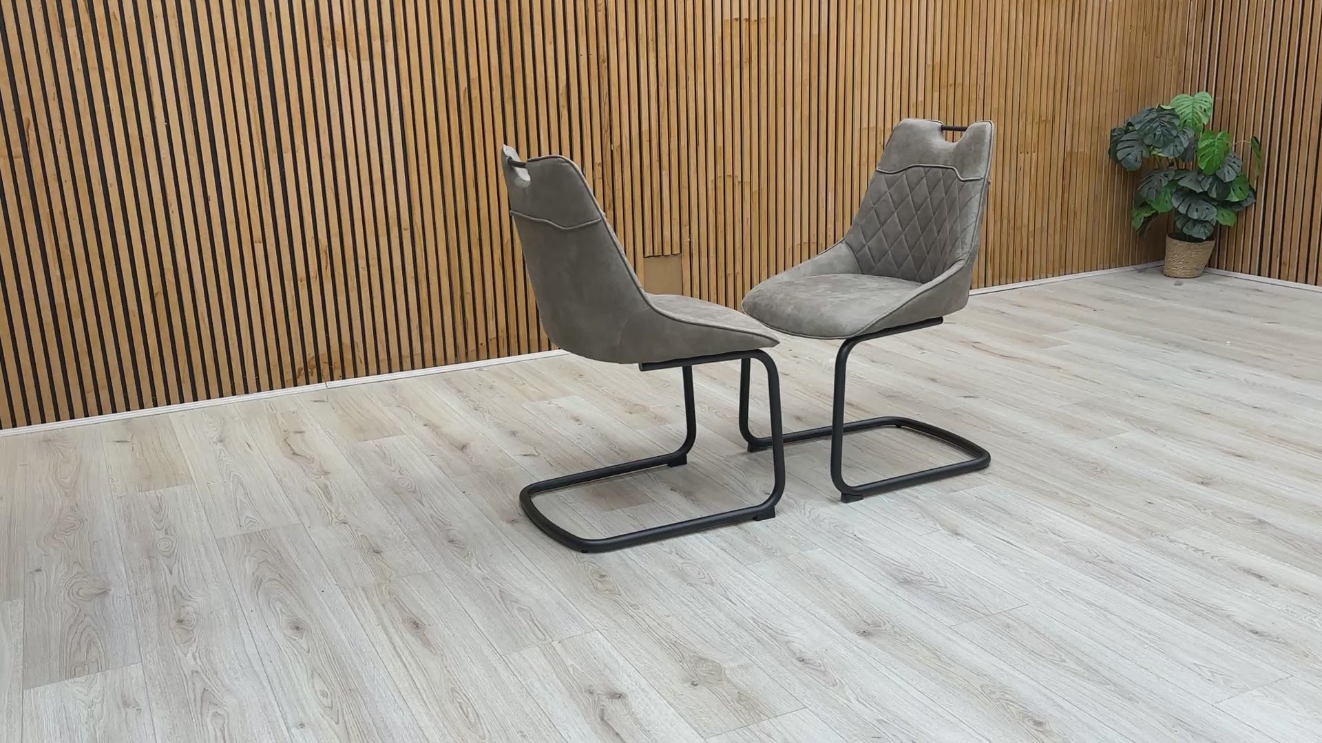Video showing the 360-degree view and build quality of the Warrior taupe dining chair.