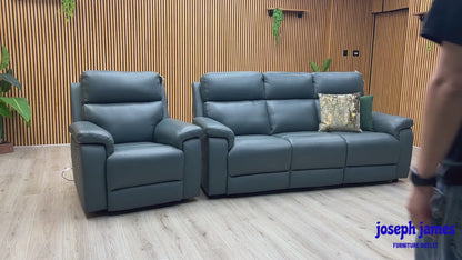 ‘Raven’ Oslo Peacock Green Leather Set: 3 Seater + Power Chair with Footstool Sofa Set
