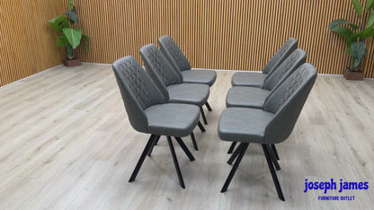 ‘Jupiter’ Grey Faux Leather Set of 6 Swivel Dining Chairs