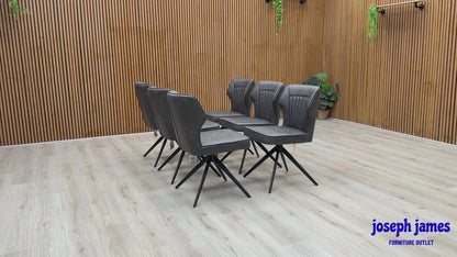 ‘Jayden’ Dark Grey Faux Leather Set of 6 Swivel Dining Chairs