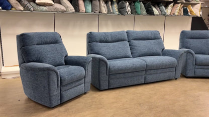 Parker Knoll ‘Hudson 23’ Deep Blue Large 2 Seater Fabric Sofa + 2x Chairs Suite