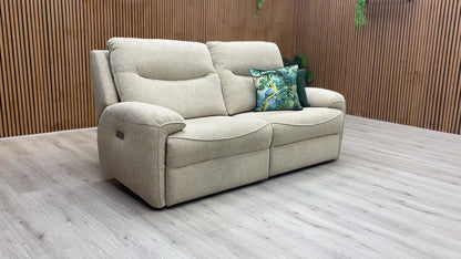G Plan ‘Amesbury’ C932 Rush Sand Woven Fabric 3 Seater Power Recliner Sofa with Power Headrests and Power Lumbar