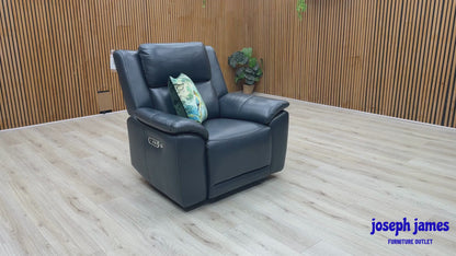 'Utah' Natural Milled Navy Blue La-4828 Leather Power Recliner Chair with Power Headrest, Power Lumbar and Heated Seats
