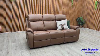 ‘Kingsmere’ Tan Brown Leather 3 Seater Power Recliner Sofa