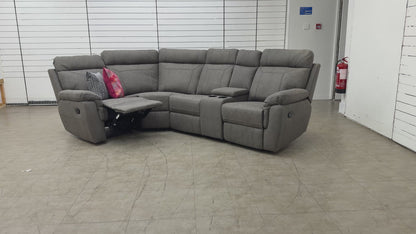 'Baxter' Grey Faux Leather Manual Recliner Corner Sofa with Console Unit