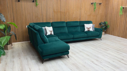 'Contempo' Fab-Meo-R37 Emerald Green Velvet Left Hand Facing Open Chaise End Corner Sofa + Armless Unit
