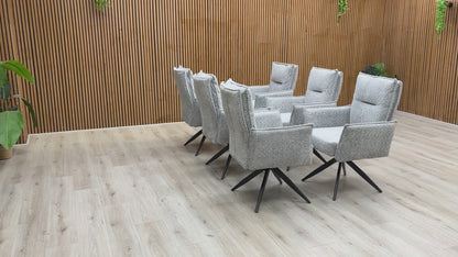 Video showcasing the swivel feature and the light grey textured chenille fabric of the ‘Sarah’ dining chair.