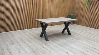 Bodahl ‘Terra’ 8 Vintage Grey Solid Oak 160cm Straight Edge Compact Dining Table with X-Shaped Legs