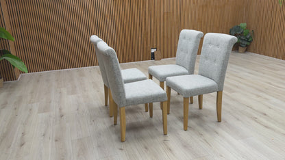 Furnitureland ‘Augusta’ Mist Grey Fabric Set of 4 Roll Back Upholstered Dining Chairs