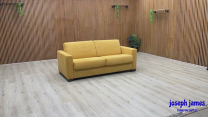 Nicoletti ‘Alcova’ Flambe Ocre Yellow Fabric 2 Seater Sofa Bed with Box Arms