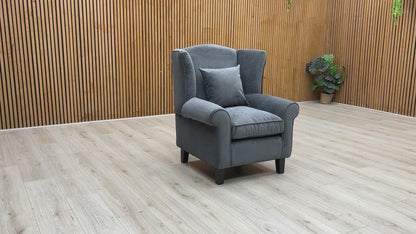 ‘Denton’ Grey Chenille Fabric Wing Chair