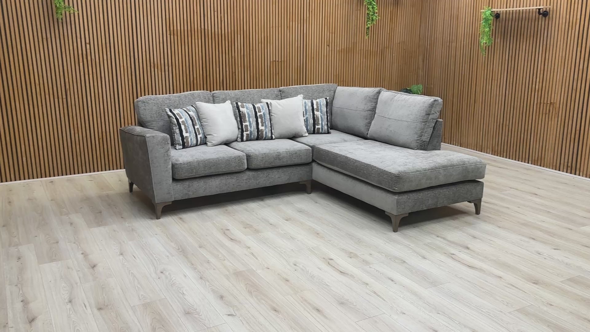 Video showcasing the design and Kingston Grey Chenille fabric texture of the ‘Lille’ Chaise Sofa.