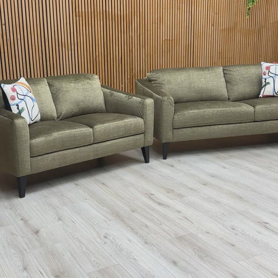 Video demonstrating the style and features of the 'Oslo' Olive Green Sofa Set.