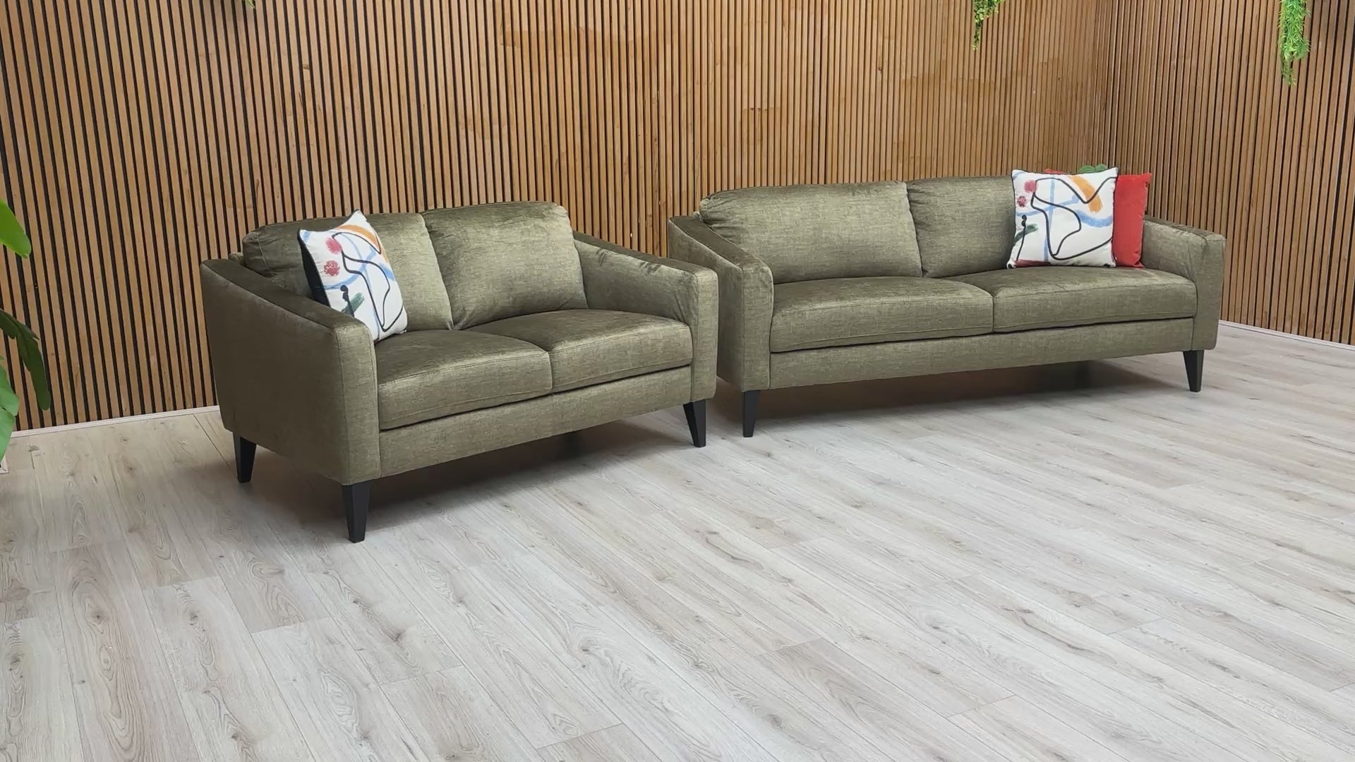 Video demonstrating the style and features of the 'Oslo' Olive Green Sofa Set.