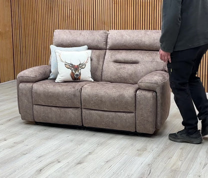 ‘Cinemax' Marble Classic Brown Be-0105 Fabric 2 Seater Media Arm Power Recliner Sofa with Power Headrests