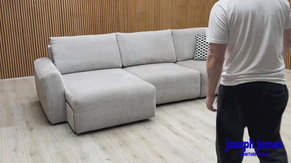 Ideal Home 'Gemini' Fab-Can-R452 Grey Mist Fabric 3 Seater Sofa with Chaise Storage