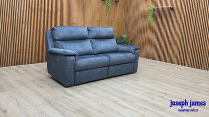 G Plan 'Thornbury' A125 Stingray Indigo Velvet Fabric 3 Seater Power Recliner Sofa with X 2 Standard Chair Set