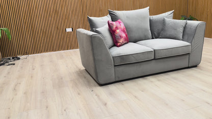 Product video tour showcasing the soft texture of the grey velvet and the comfortable scatter back design of the Cairo sofa.