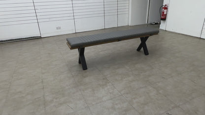 'Saturn' Solid Oak 180cm Dining Bench with X-Shaped Legs + Grey Bench Pad