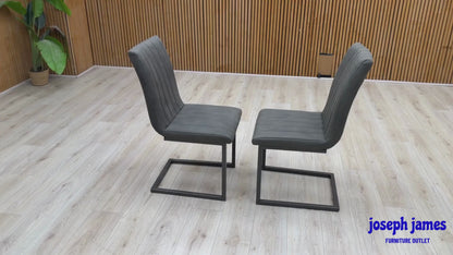 ‘Moon' Grey Fabric Pair of Cantilever Dining Chairs