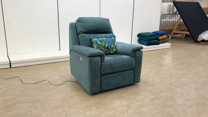 G Plan ‘Thornbury’ B134 Libby Cloud Teal Woven Fabric Power Recliner with Power Headrests and Lumbar