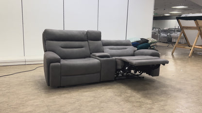 'Cinemax' Nappa Grey Media Fabric 3 Seater Power Recliner Sofa with Power Headrests