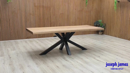 Bodahl 'Terra' 6 Old Bassano Solid Oak Raw Edge 220cm Dining Table with Metal Star Base