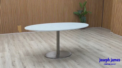 'Helsinki' Bianco Miami Quartz White Real Marble Top 160cm Oval Dining Table