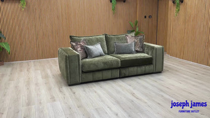 ‘Garland’ California Olive Green Dw Ft Fabric 4 Seater Split Frame Sofa