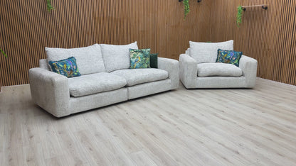 Video Preview  for a product video, likely demonstrating the size, fabric quality, and components of the sofa set.