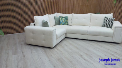 'Goliath' Hudson Ivory White Fabric Left Hand Facing Corner Sofa