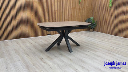 'Raul' Argile Grey Ceramic Top 160cm Swivel Extending Dining Table + G5 Stone Grey Fabric 6 Swivel Dining Chairs