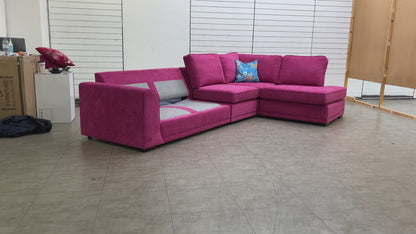 ‘Orka’ Plaza Linen Fabric Magenta 4 Piece Deluxe Sofa Bed Open End Chaise Modular Corner Sofa