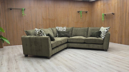 ‘Serena’ Derwent Olive Green Linen Fabric Formal Back 2 Corner 2 Sofa