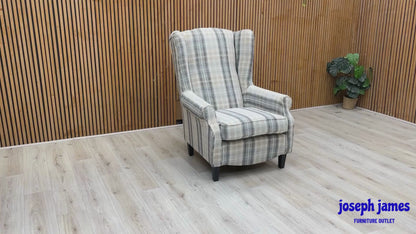 ‘Shirley’ Taupe and Grey Combination Checkered Pattern Tight Weave Winchester Fabric Large Accent Chairs - Set of 2