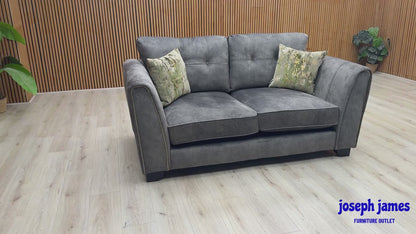 'Mariah' Dapple Moleskin-Tri Brass Velvet Fabric 2 Seater Classic Back Sofa