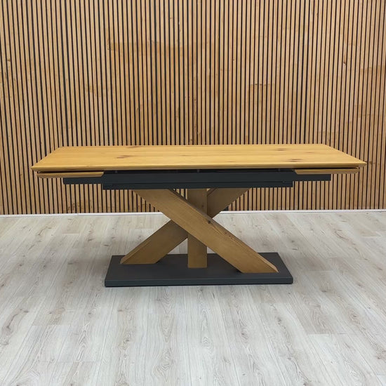 Product video tour of the ‘Aydin’ Solid Oak Extending Dining Table, demonstrating the simple pull-out extension mechanism and overall build quality.