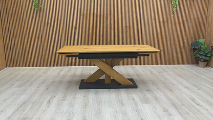 Product video tour of the ‘Aydin’ Solid Oak Extending Dining Table, demonstrating the simple pull-out extension mechanism and overall build quality.