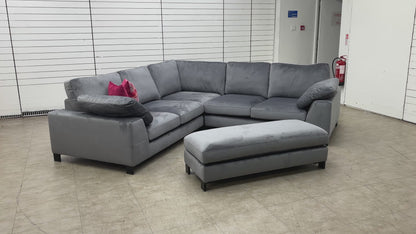 'Euphoria' Steel Sensual Velvet 2 Corner 2 Sofa + Large Bench Footstool