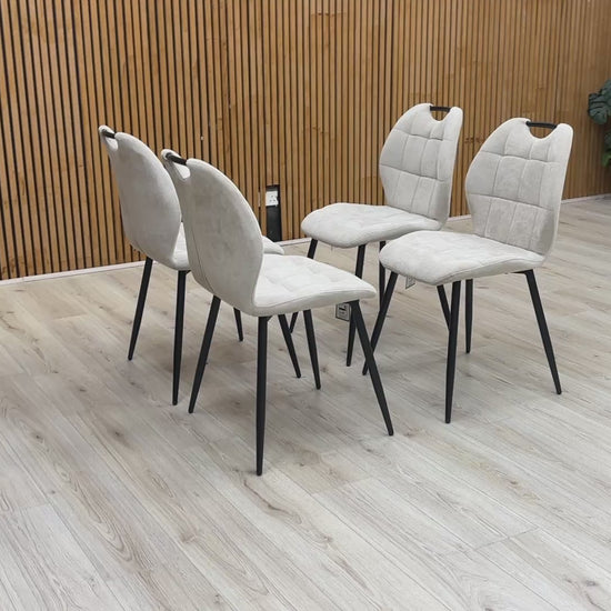 Video preview of the Alva Beige Fabric Fixed Dining Chair.