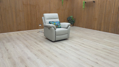 Video demonstration showing the Sally chair's electric power reclining mechanism and smooth footrest extension.