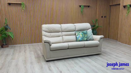 Video Of ‘G Plan Malvern’ contemporary 3-seater sofa, beautifully tailored in luxurious, high-grade L840 Cambridge Chalk leather upholstery.