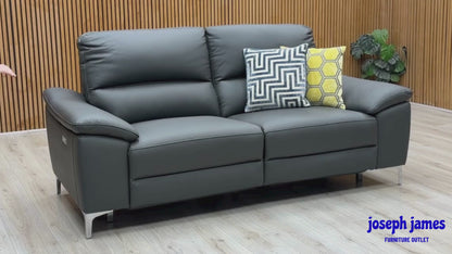 ‘Pavillion' Charcoal Grey Leather:Faux Leather 3 Seater Power Recliner Sofa