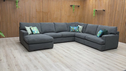 'Daniel' Charcoal Fabric Jumbo Corner Sofa With Chaise End
