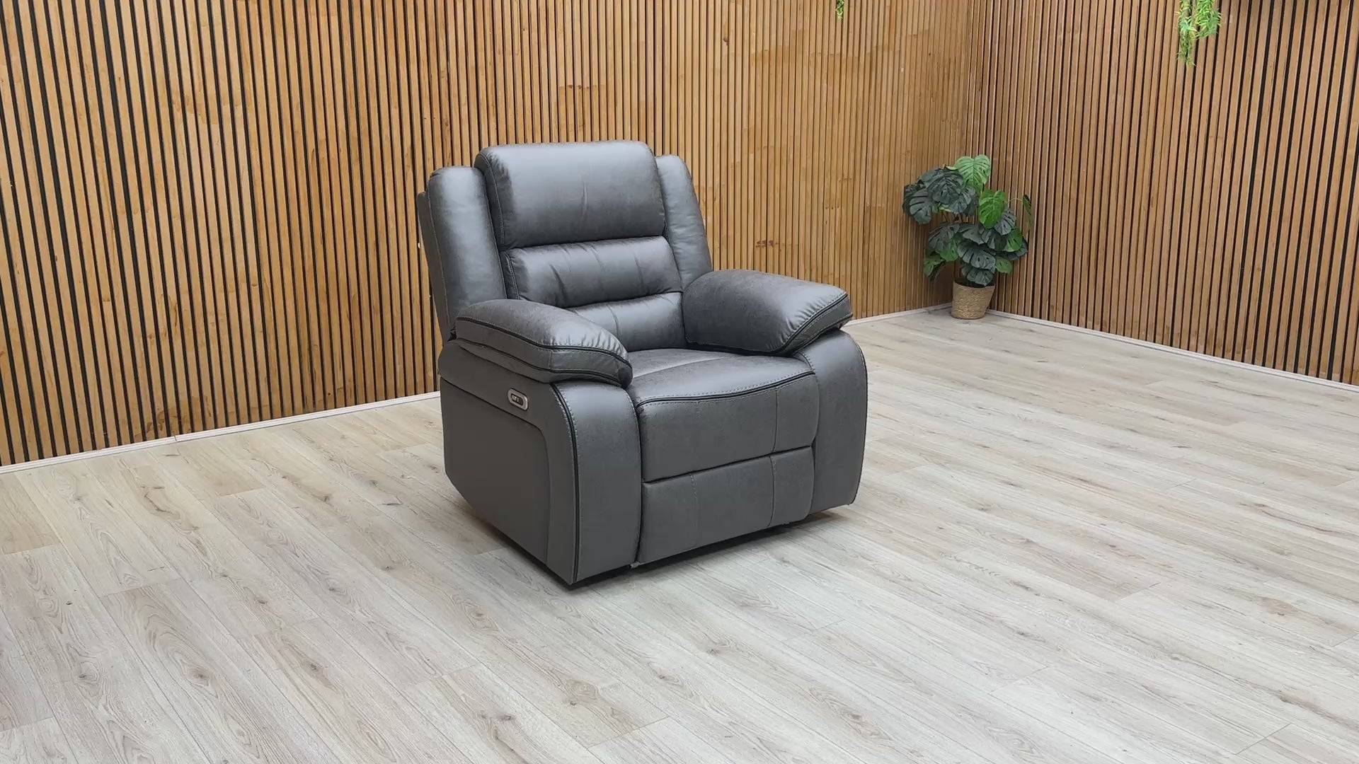 Video demonstration of the motorised reclining mechanism on the 'Vegas' microfibre chair.
