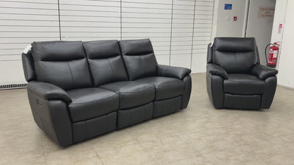 World of Leather 'Snug' Classic Black Bv-3500 3 Seater Leather Power Recliner Sofa + Power Recliner Armchair Set
